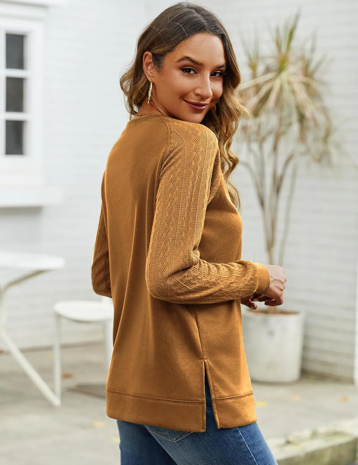 Zeagoo Womens Long Sleeve Shirts Lightweight Cable Knit Sleeve Shirts Trendy Fall Tunic Tops