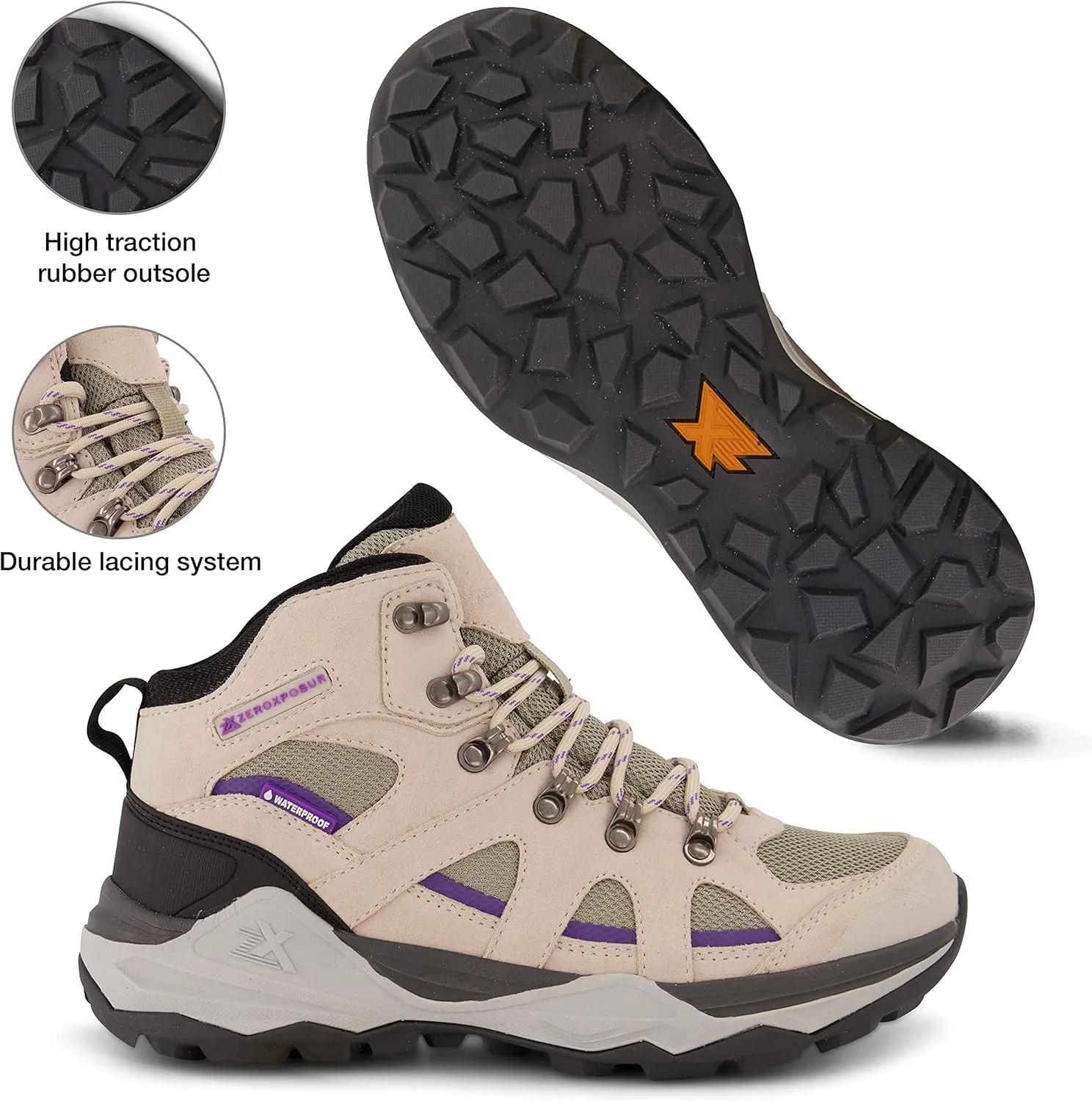 ZeroXposur Women's Colorado Mid Waterproof Hiking Boots - Waterproof Hiking Shoes for Women