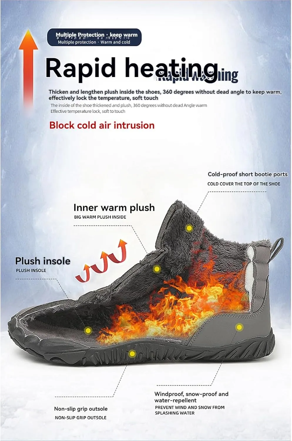 ZWRXW Winter Barefoot Shoes Women Men Hike Shoes Footwear Slip On Warm Zero Drop Snow Boot Minimalist Waterproof Shoe Wide Toe Barefoot Hiking Shoe Wide Toe Box Ankle Boots