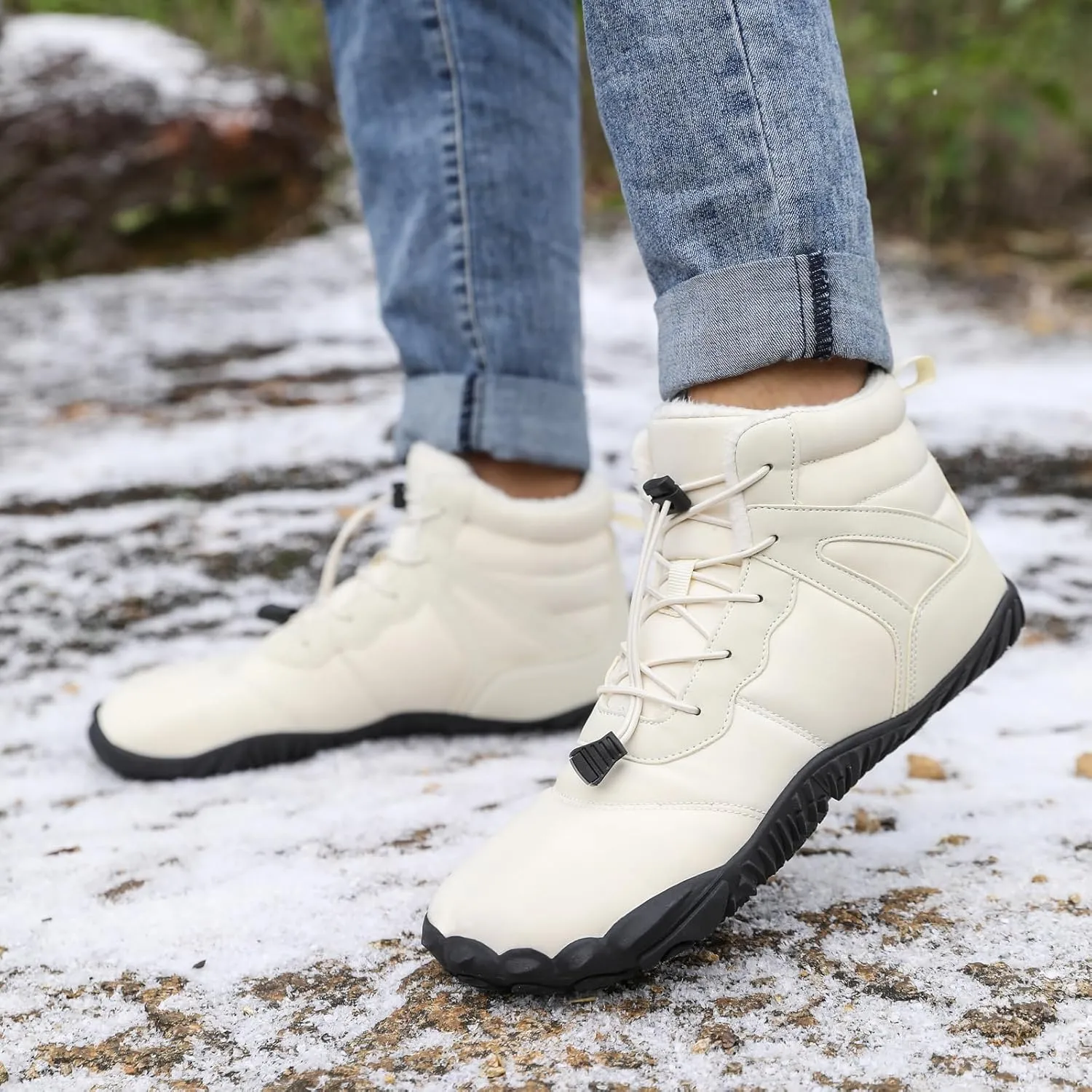 ZWRXW Winter Barefoot Shoes Women Men Hike Shoes Footwear Slip On Warm Zero Drop Snow Boot Minimalist Waterproof Shoe Wide Toe Barefoot Hiking Shoe Wide Toe Box Ankle Boots